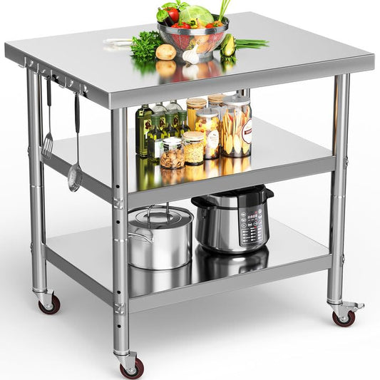 YITAHOME NSF Stainless Steel Table, 36" X 24" Work Table with Wheels, 3 Shelves Metal Table Prep Table for Home Kitchen Restaurant Garage Warehouse Outdoor - WoodArtSupply