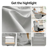 AIRSKY Leather Recliner Chair, Top Grain Leather, Italian Water-Washing Process, Movable Headrest,Recliner Chairs for Adults, Nursery Rocking Chairs,Swivel Rocker Recliner, Living Room Chair,Grey,R3