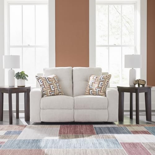 Signature Design by Ashley Danum Modern Tufted Manual Reclining Loveseat with 2 Accent Pillows, Beige Signature Design by Ashley