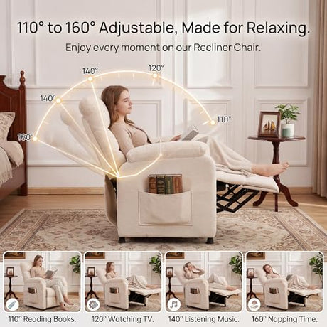 Veemuaro Power Recliner Chair, Electric Reclining Armchair with Remote and Memory Function for Small Space, Soft Chenille Fabric 7-Zone Support, Heavy Duty Steel Frame Veemuaro