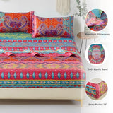 Boho Sheet Set California King Size, 4PCS Bohemian Colorful Tribal 16 Inch Deep Pocket Boho Indian Bedding Sheets, Soft Microfiber Bed Sheet Set Cal king(1 Fitted Sheet, 1 Flat Sheet, 2 Pillowcases) DJY