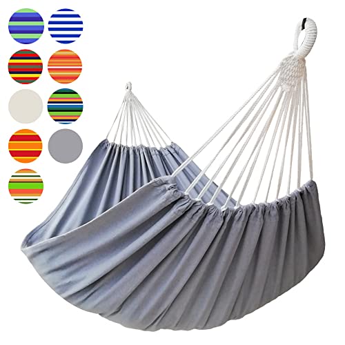 GOCAN Brazilian Double Hammock 2 Person Extra Large 330X150cm Load Capacity 600Pound Canvas Cotton Hammock for Patio Porch Garden Backyard Lounging Outdoor and Indoor XXL(Grey) GOCAN