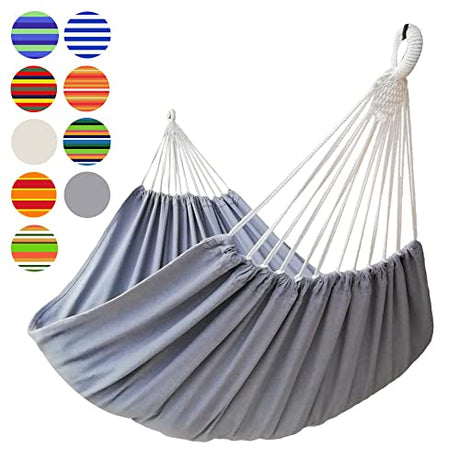 GOCAN Brazilian Double Hammock 2 Person Extra Large 330X150cm Load Capacity 600Pound Canvas Cotton Hammock for Patio Porch Garden Backyard Lounging Outdoor and Indoor XXL(Grey) GOCAN