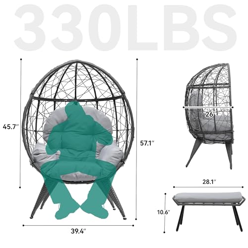 YITAHOME Egg Chair with Ottoman Outdoor Egg Lounge Chair with Cushion Wicker Chair PE Rattan Chair Footrest Included for Patio, Garden, Backyard, Porch, Gray