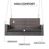 Outsunny 2 Person Wicker Hanging Swing Bench, Front Porch Swing Outdoor Chair with Cushions 550 lbs. Weight Capacity for Backyard, Garden, Grey Outsunny