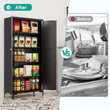 Metal Storage Cabinet with Doors and Shelves,Metal Pantry Cabinet,Black Craft Storage Cabinet,Ventilated Pantry Storage Cabinet,Tall Large Closet Cupboard for Home,Kitchen,Dining/Living/Laundry Room SISESOL