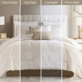 Madison Park 7-Piece Velvet Comforter Set, Jacquard Bedding Sets for All Season, Includes Comforter, Bed Skirt, Pillow Shams and Decorative Pillow, Queen/King/Cal King, Nocturne, Champagne Madison Park