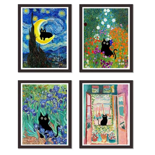 4 Pack Cat Starry Sky Flower Window Stamped Cross Stitch Kits - Embroidery Kits for Beginners Adults,11 CT Patterns Dimensions Counted Cross Stitch Kits Arts Craft Kits 12x16inch