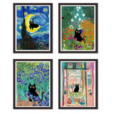 4 Pack Cat Starry Sky Flower Window Stamped Cross Stitch Kits - Embroidery Kits for Beginners Adults,11 CT Patterns Dimensions Counted Cross Stitch Kits Arts Craft Kits 12x16inch
