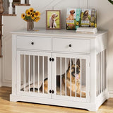 PUKAMI 44inch Large Dog Crate Furniture with Drawers, Wooden Dog Kennel Furniture for Indoor use, White End Table Dog House, for Small/Medium/Large Dog PUKAMI