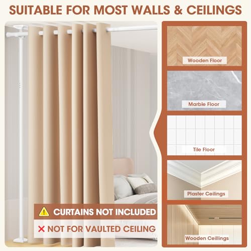 SUNALLY Room Divider Curtain Rod, No Drilling Room Separator for Space Partition Adjustable 4-10ft(H) 28-70inch(W) Heavy Duty Temporary Wall Divider Floor to Ceiling Tension Rod, White SUNALLY