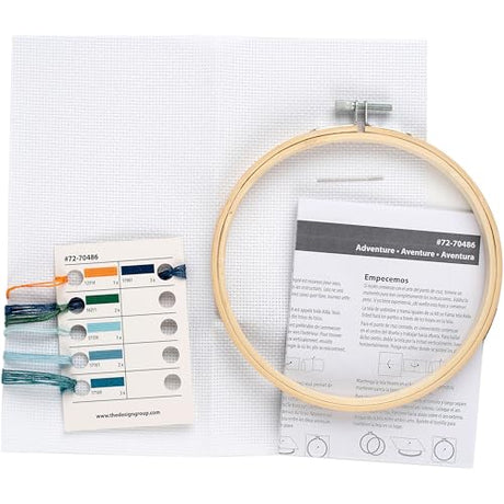Dimensions 72-70486 Adventure Awaits Counted Cross Stitch Kit for Beginners, 6" Diameter, 14 Cnt. Aida, 5 Pieces Dimensions