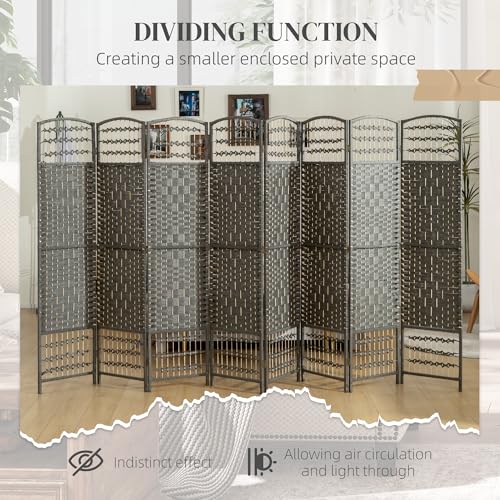 HOMCOM 8 Panel Room Divider, Folding Privacy Screen, 5.6' Room Separator, Wave Fiber Freestanding Partition Wall Divider, Dark Gray HOMCOM