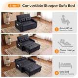 VINGLI Convertible Loveseat Sleeper, Black Faux Leather Futon Sofa Bed Pullout Couch Bed with USB Ports, Cup Holders, Armrest for Living Room, Bedroom, Home Office Apartment VINGLI