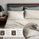 QKTE 100% Natural Linen Sheets Set 4 Piece - Washed Linen Bedding Set with 16" Deep Pocket Fitted Sheet, Flat Sheet & 2 Pillowcases, Breathable Durable for All Seasons (Linen, Queen) QKTE