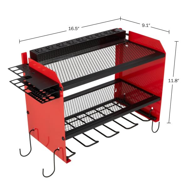 Stalwart Power Tool Organizer Wall Mount with Charging Station - 4 Drill Holder with 8 Outlet Power Strip - Garage Organizer Tool Storage Rack Stalwart