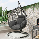 CHINNLUU Oversized Hanging Egg Chair Outdoor Wicker Swing Chair with Stand Rain Cover UV Resistant Cushion 400lbs Capacity for Patio, Garden and Balcony CHINNLUU
