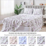 FADFAY Queen Sheets Set 100% Cotton Purple White Bed Sheet, French Country Lilac Lavender Green Leaves Sheets Botanical Pattern Minimalist Bedding, Soft Crisp & Breathable Luxury Deep Pocket Sheet FADFAY