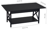 GreenForest Black Coffee Table with Storage Shelf 43.3 x 23.6 inch, 2 Tier Rectangular Center Table for Living Room, Modern Farmhouse Small Table for Home Office,Easy Assembly GreenForest