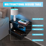 Bloddream Floating Nightstand with Charging Station and LED Light Strips, 21.3" Night Stand with Drawers, Floating Bedside with USB Ports and Outlets, Bedroom Furniture, Black Bloddream