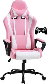Pink Gaming Chair High-Back Office Chair Ergonomic Video Game Chairs Height Adjustable Reclining Computer Chair with Lumbar Support Armrest Headrest Swivel Chair Game Chair for Adult Teen - Pink BSTOPHKL