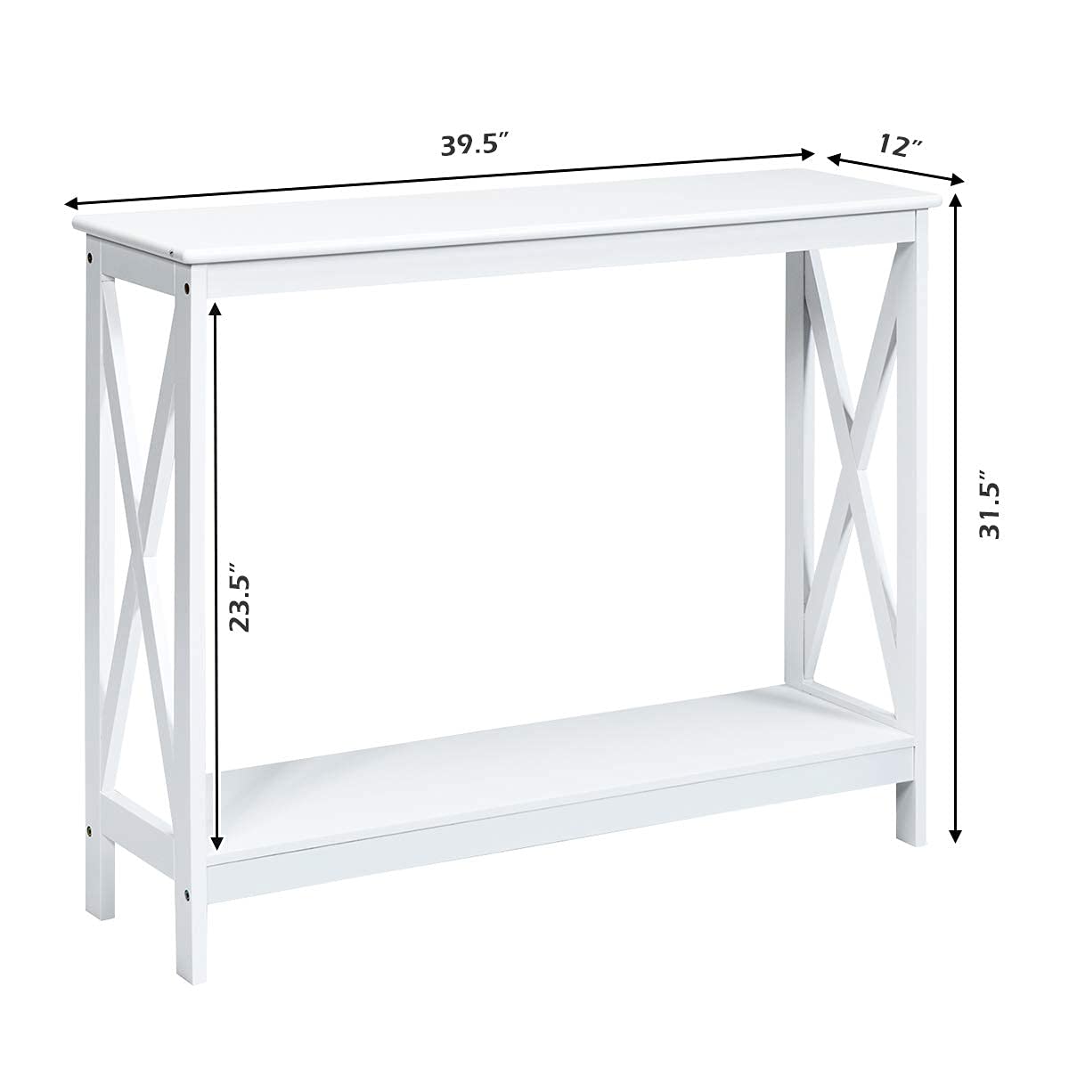 Giantex Console Table 2-Tier with Storage Shelf,X-Design Bookshelf Narrow Accent Table for Entryway Hallway Living Room Sofa Side Table (White)