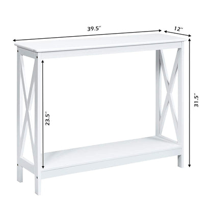 Giantex Console Table 2-Tier with Storage Shelf,X-Design Bookshelf Narrow Accent Table for Entryway Hallway Living Room Sofa Side Table (White)