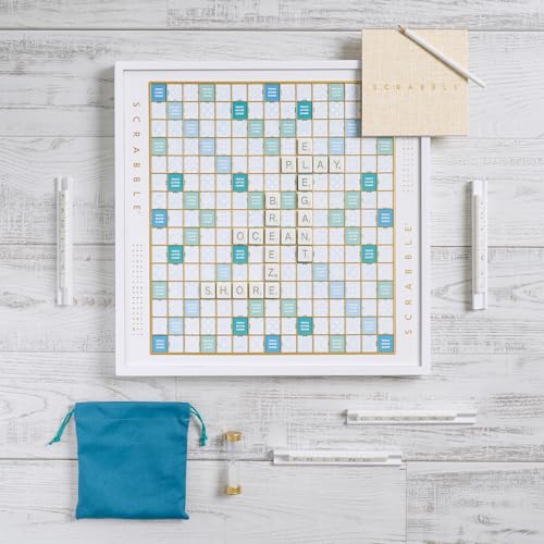 WS Game Company Scrabble Bianco Edition with Rotating Wooden Game Board WS Game Company