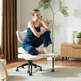 Pinmoco Ergonomic Cross Legged Chair, 360° Swivel Meditation Chair with Wheels, Height Adjustable Seat for ADHD, Strong Lumbar Support, Chic Home Office Furniture, Teddy Fabric, Off White Pinmoco