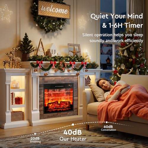 LGHM 72" Electric Fireplace with Mantel, Fireplace TV Stand for TVs Up to 80 Inch, Modern Entertainment Center with Storage, Realistic Stacked Stone Surround with Remote Control for Living Room LGHM