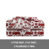Eddie Bauer 3 Pc Flannel Sheets Twin Size - 100% Cotton Breathable & Soft Twin Sheets Set (1 Flat, 1 Flannel Fitted Sheet & 1 Pillowcase) - 12" Deep Pocket All Seasons Sheet Set (Arcadia Red) Eddie Bauer