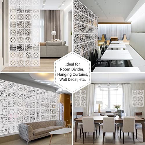 ANMINY 12 PCS Hanging Room Divider Decorative Thick Wall Screen Panels Floral Carving Pattern Hollow Out Design for Bedroom Living Dining Room Kitchen Office Restaurant Home Hotel Decor - White Flower ANMINY