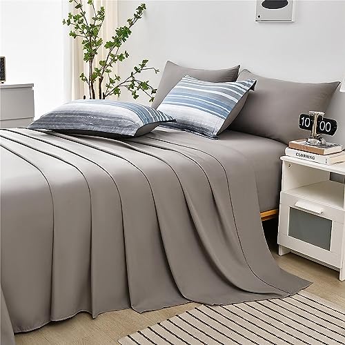 KAKIJUMN 5 Piece Bed in a Bag Stripe Comforter Set Twin Size, White Grey Blue Striped Comforter and Sheet Set, All Season Soft Microfiber Complete Bedding Set(Light Blue,Twin) KAKIJUMN