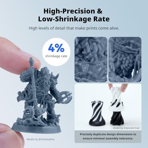 ANYCUBIC Water Washable ABS-Like Resin 3.0, 3D Printer Resin, High Toughness and High Precision, Easy to Post-Process, Low Odor, Wide Compatibility for All LCD 3D Printers (Gray, 1kg)