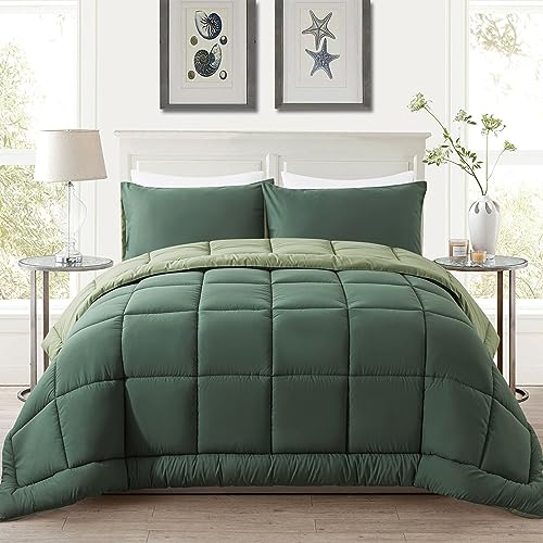 DOWNCOOL Twin Comforter Set -All Season Bedding Comforters Sets with 1 Pillow Case -2 Pieces Bed Set Down Alternative Comforter Set -Double Green Twin Bedding Sets(64"x88") DOWNCOOL