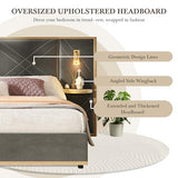 Merax King Bed Frame with 2 Built-in Led Lights and 2 Floating Storage Shelves, Luxury Velvet Upholstered Platform Bed Frame King Size with Wingback Headboard for Bedroom, No Box Spring Needed, Grey Merax