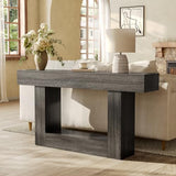 LITTLE TREE 63 Inches Long Console Table, 2-Tier Farmhouse Sofa Table Behind Couch, Large Narrow Entryway Table for Living Room, Wooden Hallway Foyer Table with Heavy Duty Base, Grey LITTLE TREE