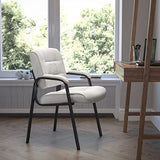 Flash Furniture Haeger White LeatherSoft Executive Side Reception Chair with Black Metal Frame Flash Furniture