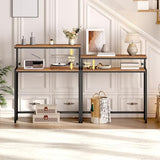 HOOBRO Narrow Console Table with Adjustable Height (31.5"-37.4"), High Entryway Table, Skinny Behind Couch Table with 2 Tier Shelf, Sofa Table for Hallway, Livingroom, Rustic Brown and Black BF96XG01 HOOBRO