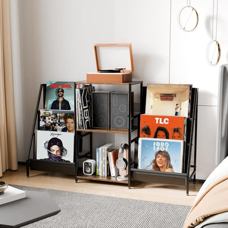 ZIFTY Record Player Stand Vinyl Storage with 6-Tier Display Holder LED Light Turntable Stand for 300 Albums Media Shelf Cabinet Stereo Cabinet Console for Vinyl Enthusiast Livingroom, Bedroom ZIFTY