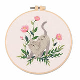 Amiiba Embroidery Starter Kit with Stretching Cat Pattern, DIY Full Range Stamped Embroidery Cross Stitch Kits for Beginners Adults (Stretching Cat)