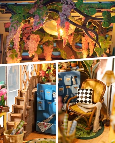 Rolife Book Nook Kit Wooden Bookcase 9.5" Garden House Miniature Kit with LED Decorative Bookends, 3D Puzzles for Adults Craft Hobby for Girls Boys Adults Rolife