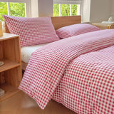 NSNLGSGC Red Gingham Grid Duvet Cover Set Twin, 100% Washed Cotton Plaid Comforter Cover Set,Ultra-Soft & Lightweight Cottage Bedding Set(2PCS, Twin) NSNLGSGC