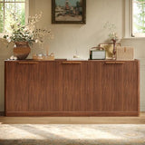 Evermagin 67" Fluted Walnut Buffet Cabinet Sideboard with Storage, Large Credenza with 6 Doors, Wood Mid Century Modern Sideboard for Kitchen and Living Room (67" W*31.5" H*15.7" D) Evermagin