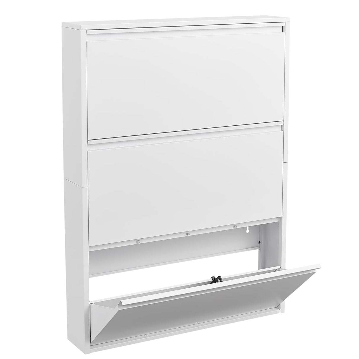 LUCYPAL Shoe Storage Cabinet with 3 Flip Drawers,Metal Wall Shoe Cabinet Storage for Entryway,Hidden Shoe Rack,Narrow Slim Shoe Organizer for Hallway, Bedroom, Apartment,White 43" H*31.5" W*6" D LUCYPAL