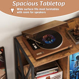 Welfuturer Large 3 Tier Record Player Stand Turntable Stand with Vinyl Storage Holds up to 300+ Albums Mid-Century Record Player Cabinet Table for Vinyl Records with 4 Dividers for Living Room (Brown) Welfuturer