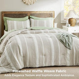 Bedsure Waffle King Size Comforter Set - Linen Soft Cotton Bedding Set for All Seasons, Stripe Fluffy Bed Set 3 Pieces with 1 Waffle Weave Comforter King Size and 2 Pillow Shams Bedsure