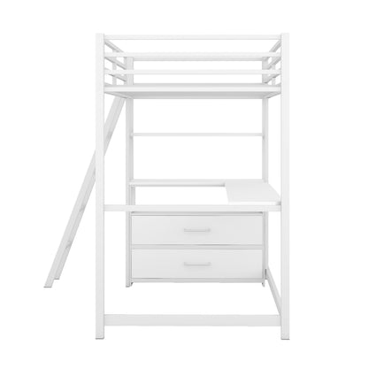 Bellemave Twin Loft Bed with Desk and Storage Drawers in White, Perfect for Kids and Teens - WoodArtSupply