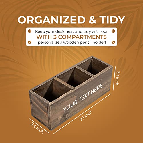 Personalized Passion - Wooden Desk Organizers for Home & School | Perfect Sized Wooden Pencil Holder with 3 Compartments | Personalized Name Wooden Organizer for Pen, Stationary, & Office Personalized Passion