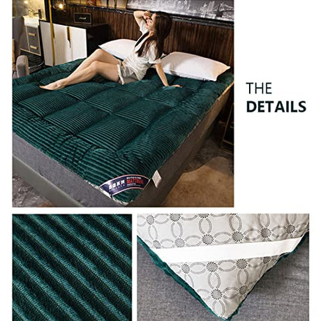 ALEEIK Plush Full Size Floor Mattress, Winter Ultra Warm Mattress Topper Foldable Bed Roll Up Camping Mattress Trifold Futon Mattress(120x200cm(47x79inch), Green) ALEEIK